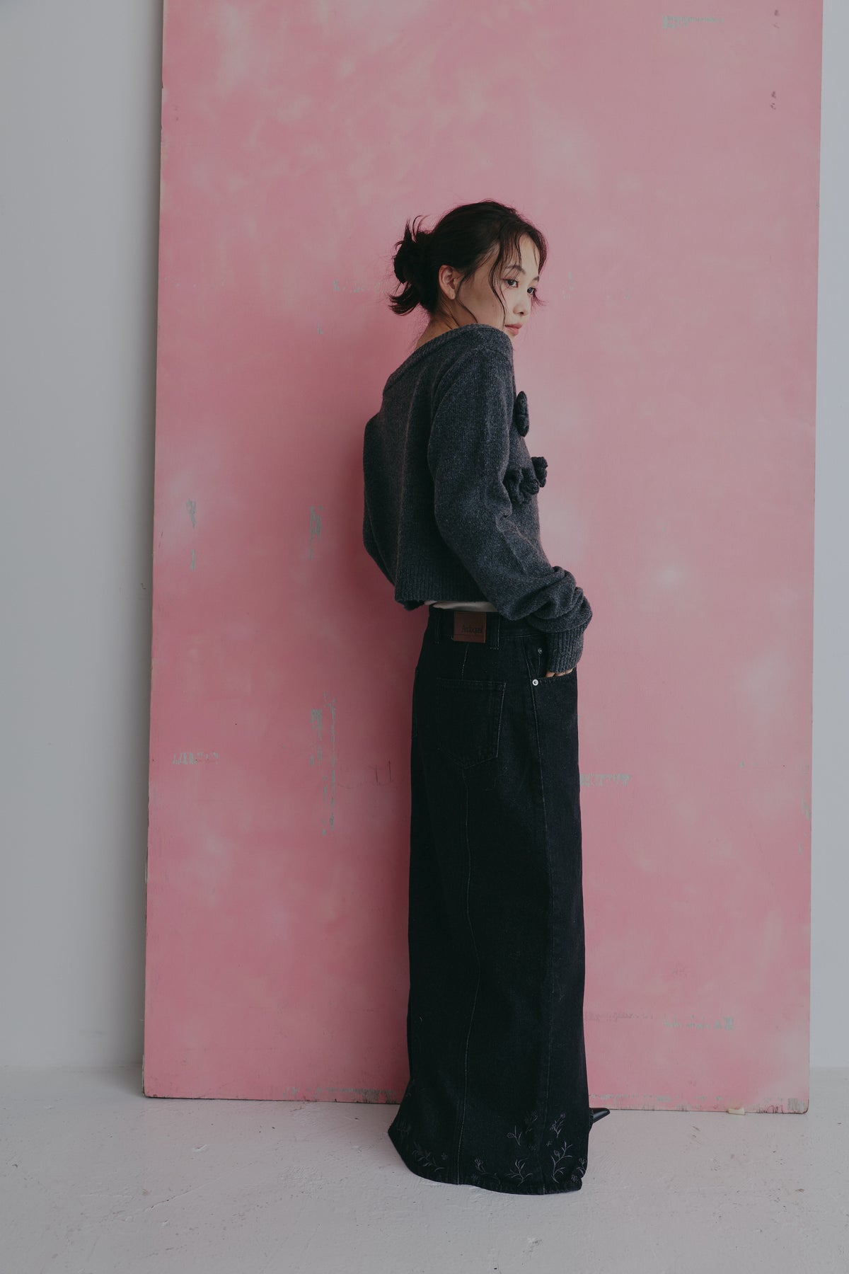 embroidered denim skirt