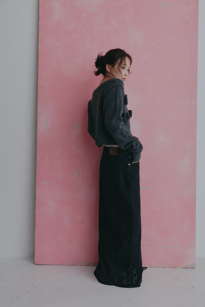 embroidered denim skirt