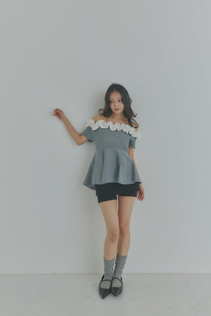 off shoulder frill knit