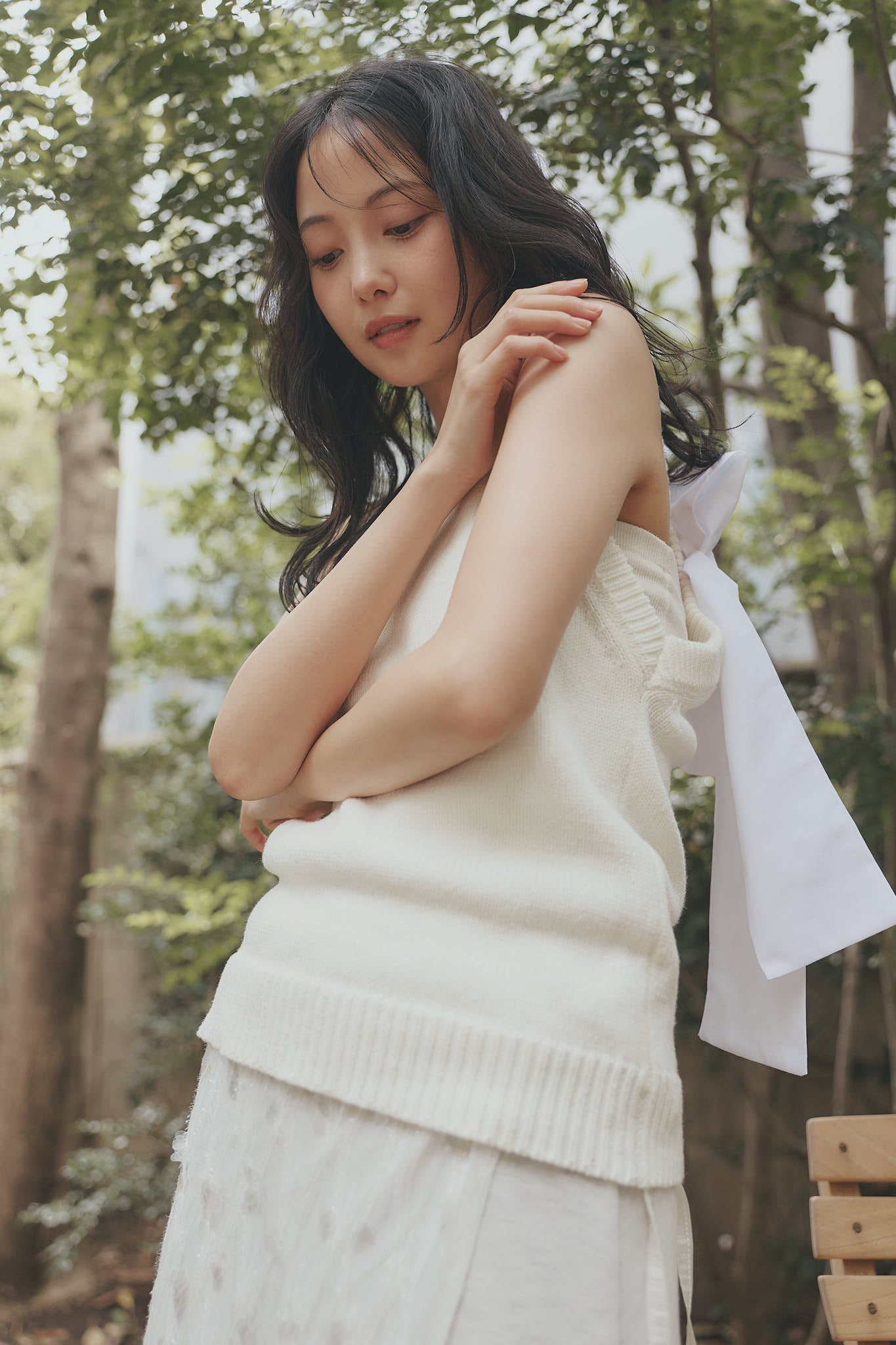 ribbon halter neck knit tops