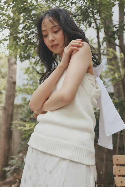 ribbon halter neck knit tops