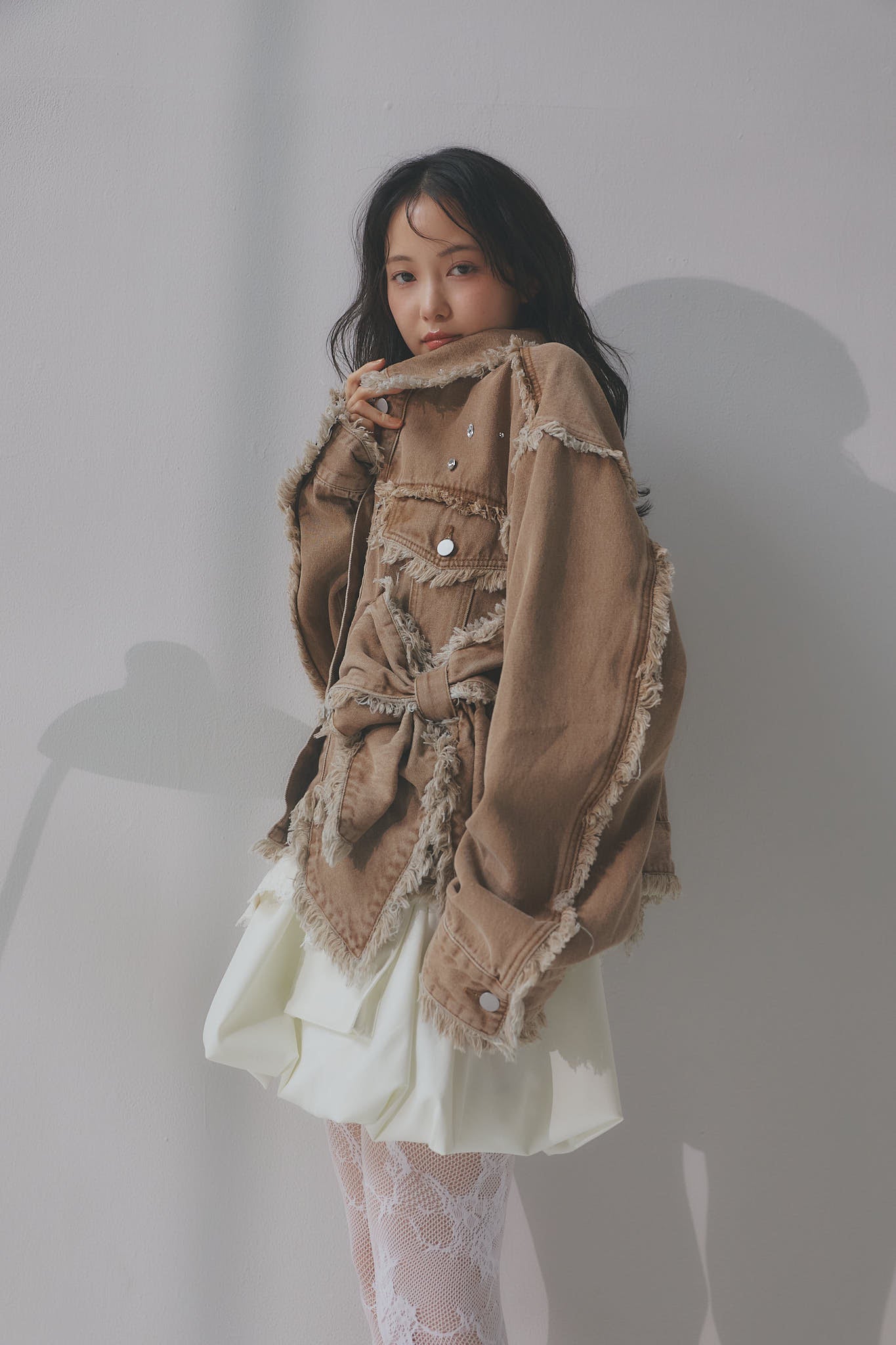 ribbon design denim jacket