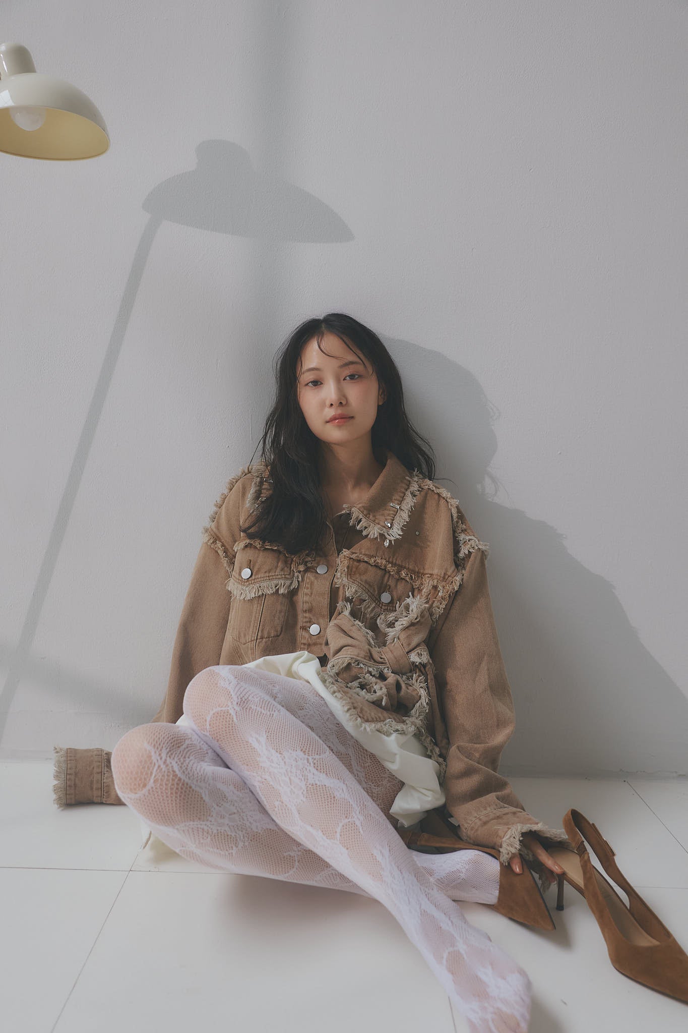 ribbon design denim jacket