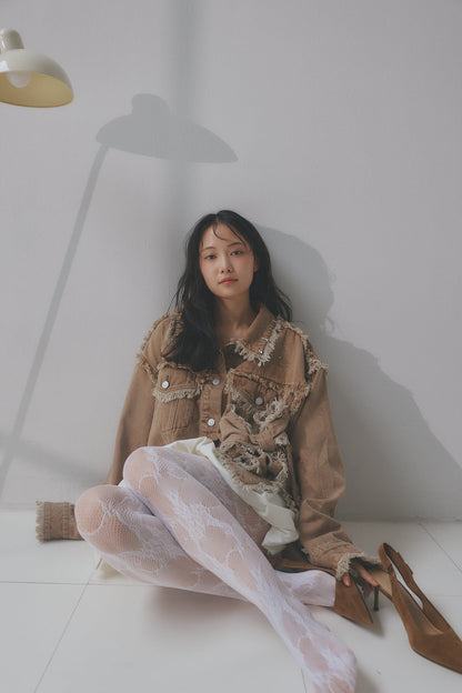 ribbon design denim jacket