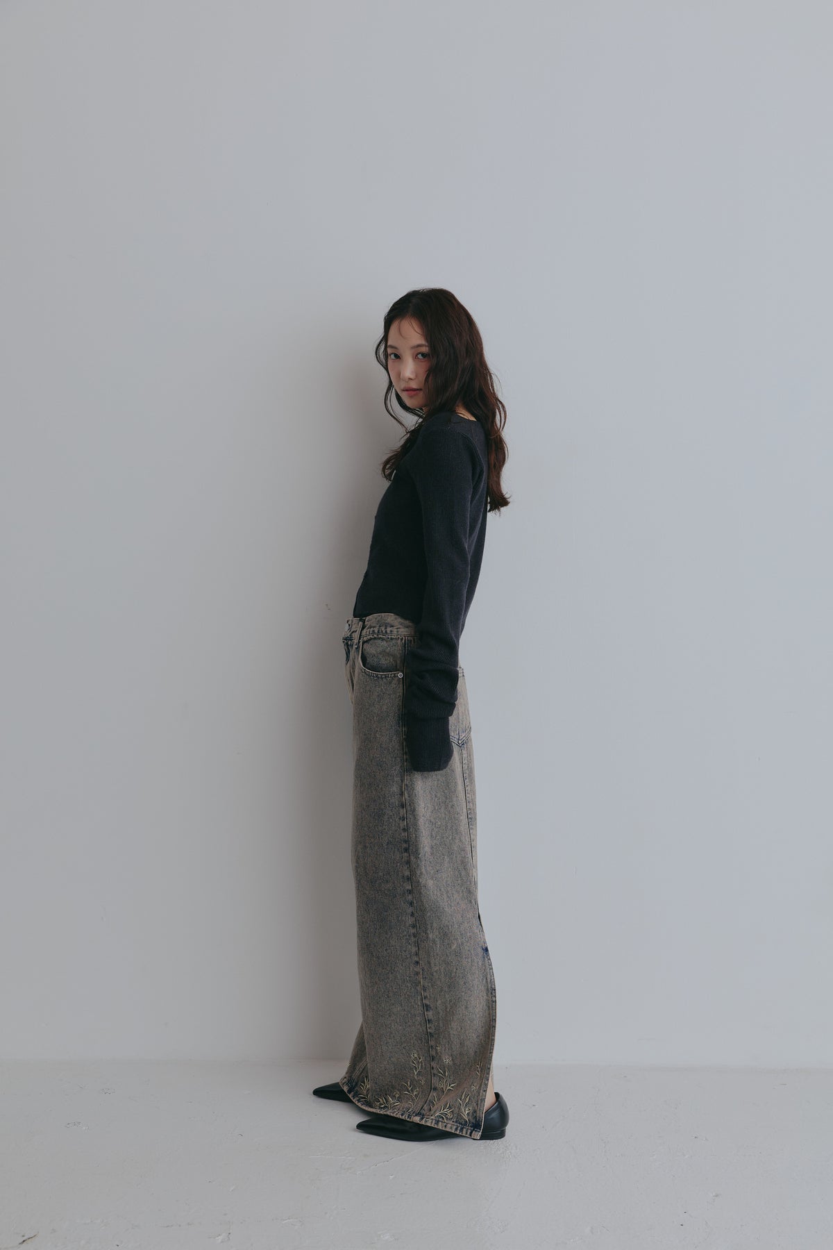 embroidered denim skirt