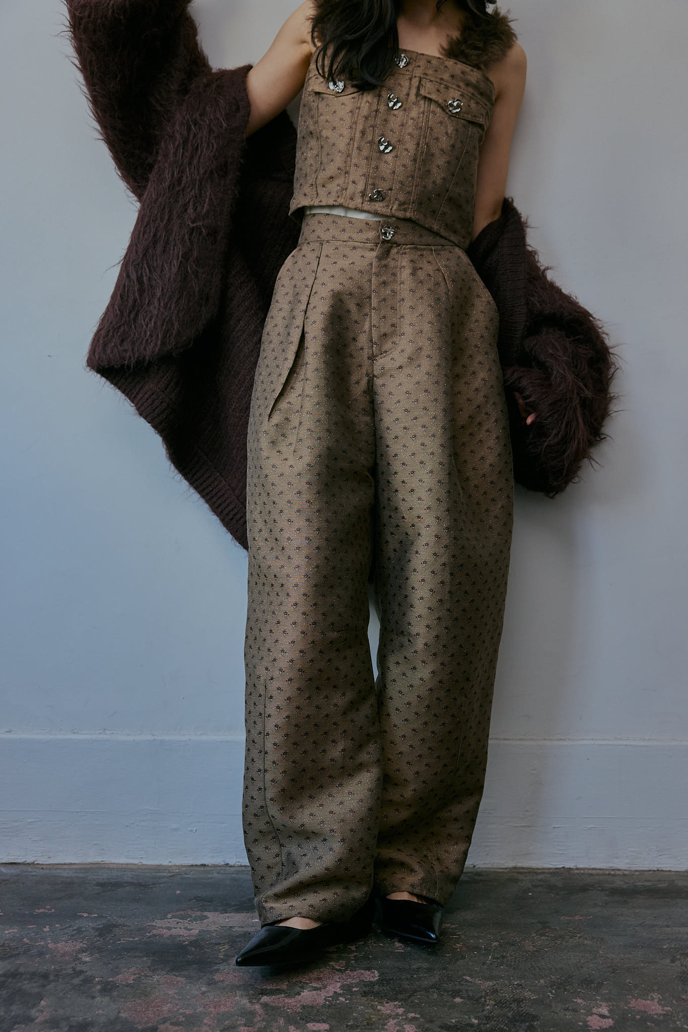 jacquard tuck pants