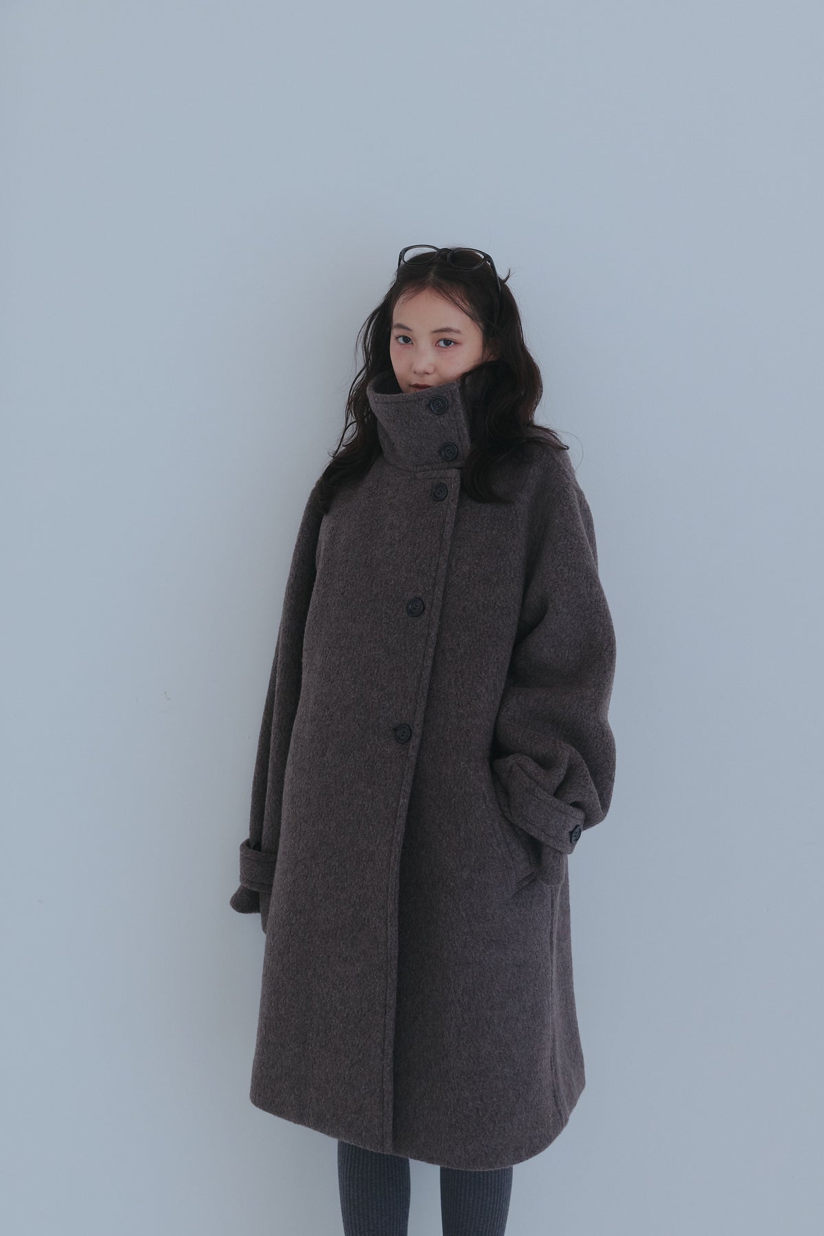 wrap collar wool coat