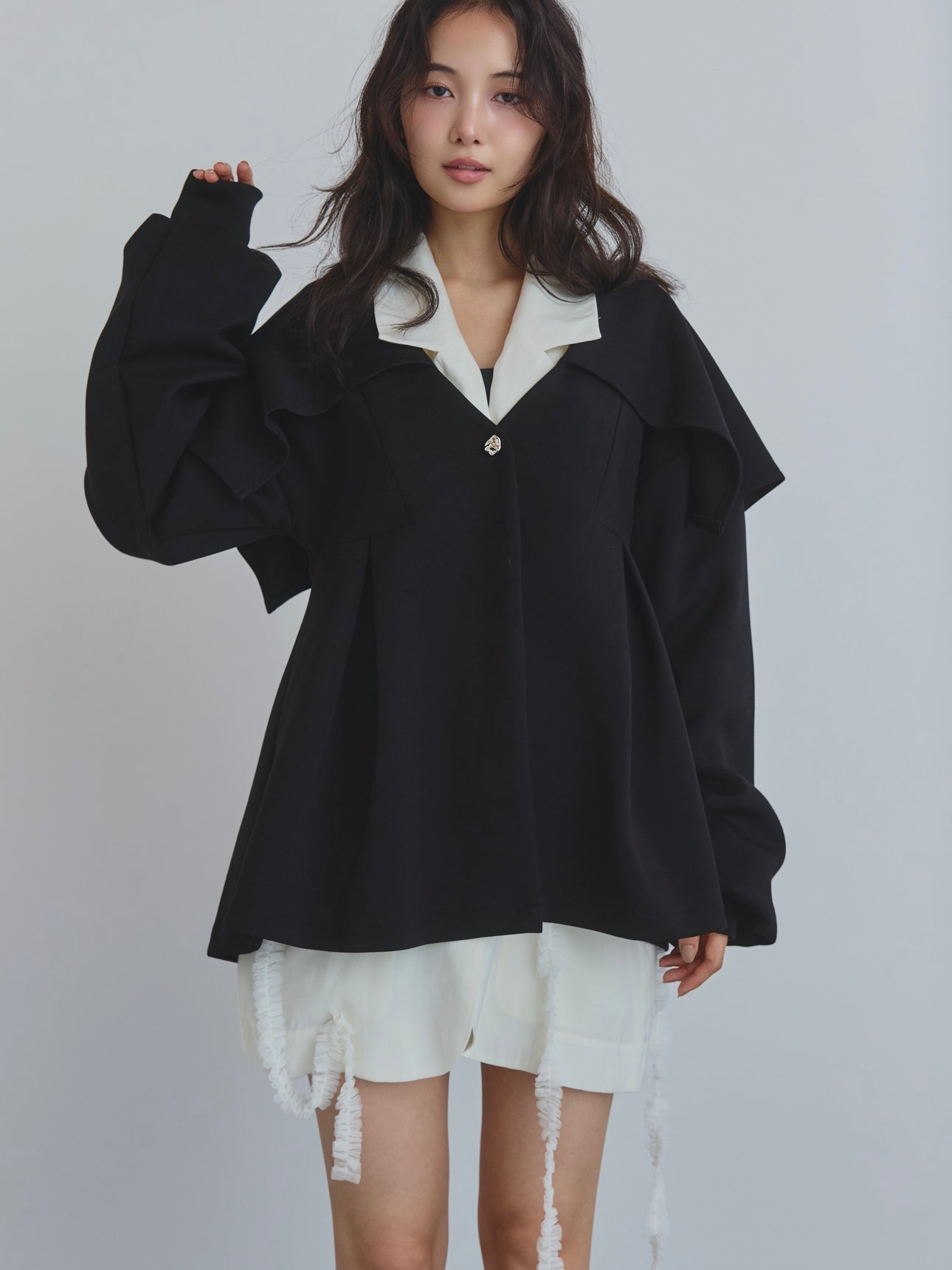 トップス Andequal big collar peplum sweat / Gray big collar peplum sweat – andequal