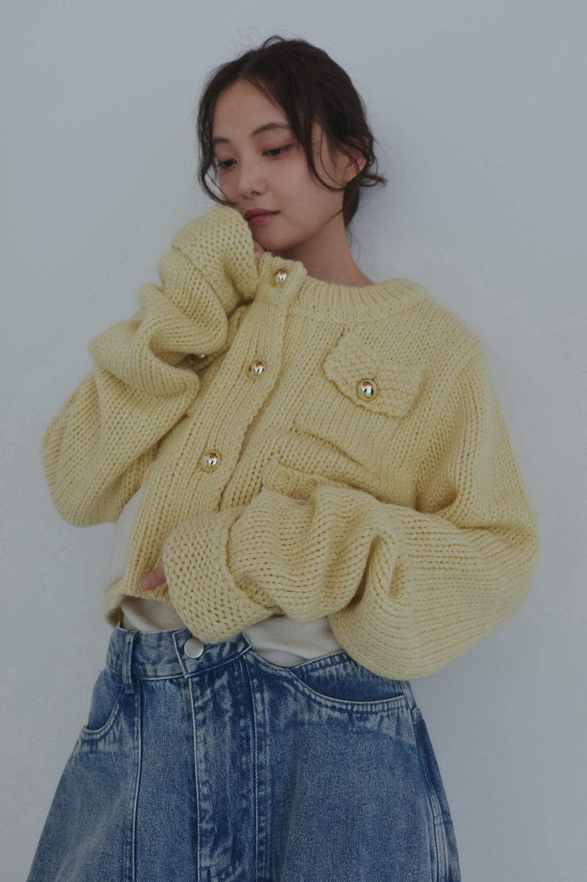 gold button pocket knit