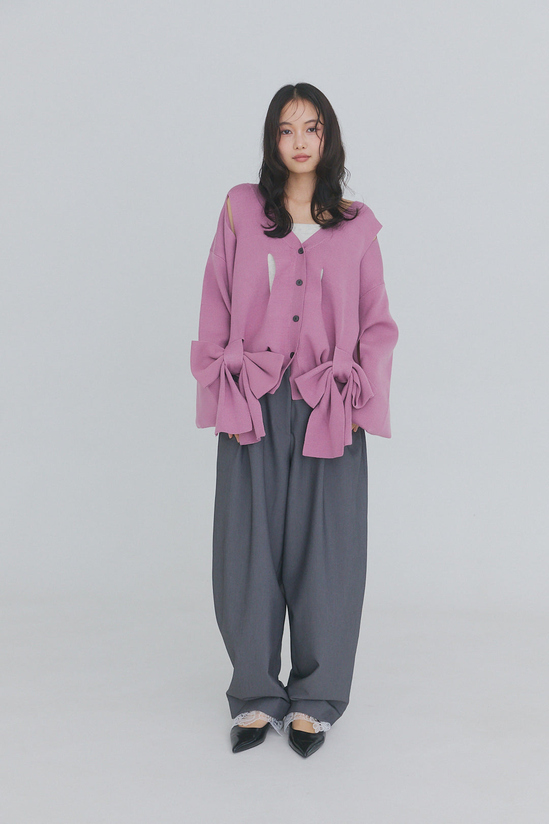 hole ribbon spring cardigan