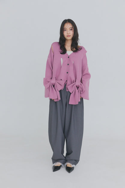 hole ribbon spring cardigan