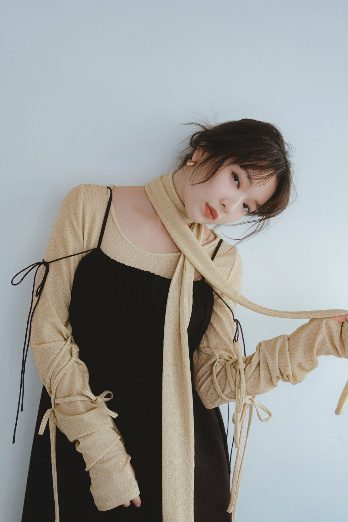 Andequal アンドコール ribbon sleeve tops シルバー ribbon sleeve tops – andequal