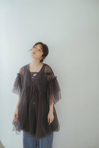 asymmetry tulle tunic