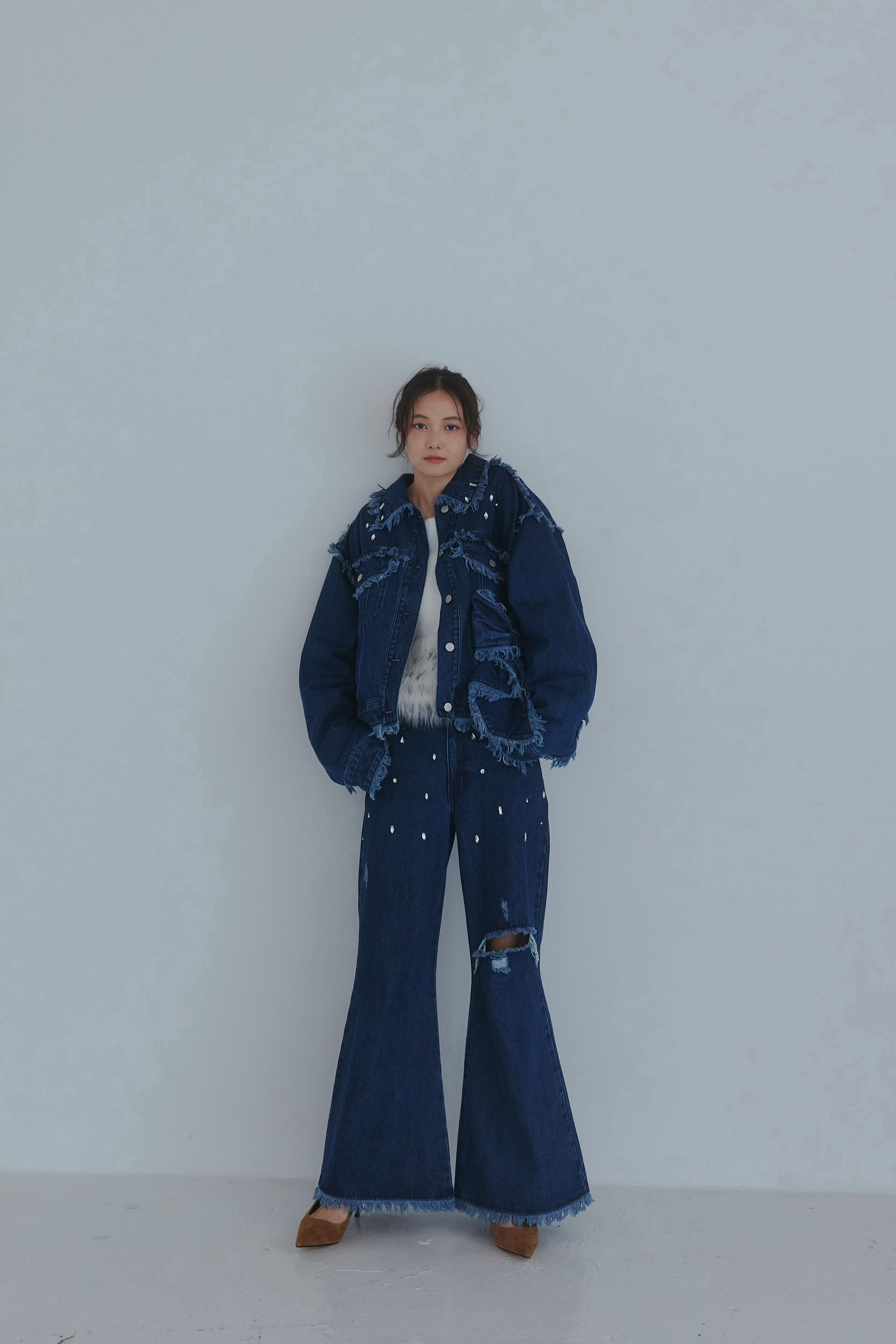 ribbon design denim jacket – andequal