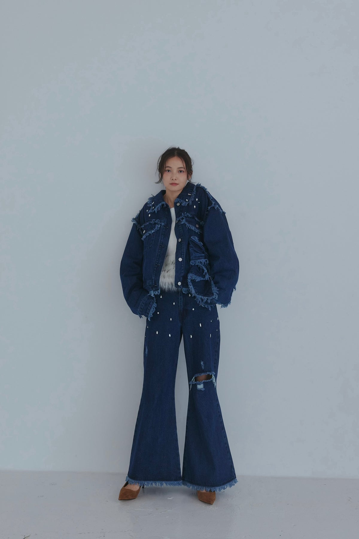 ribbon design denim jacket