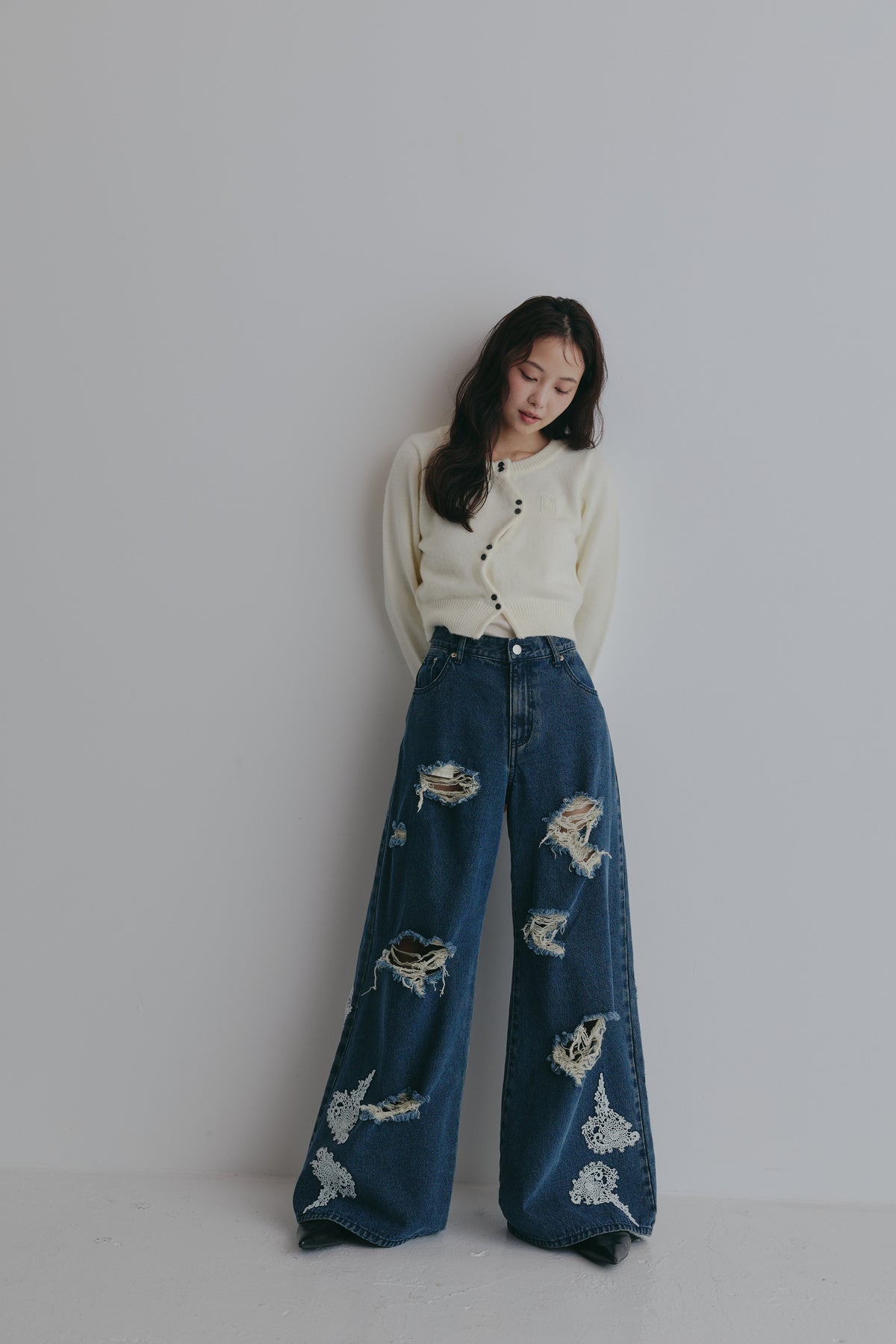 lace damaged denim
