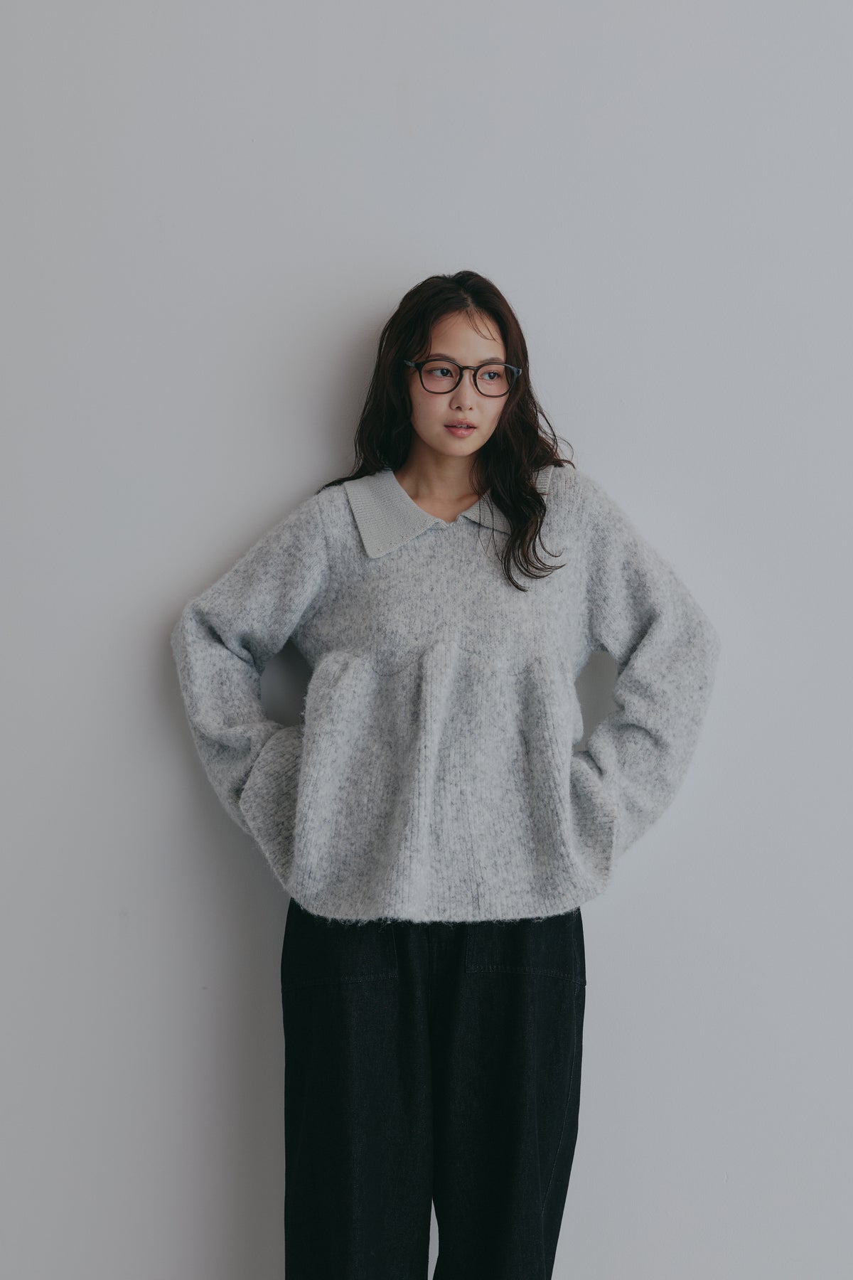 fluffy collar peplum knit
