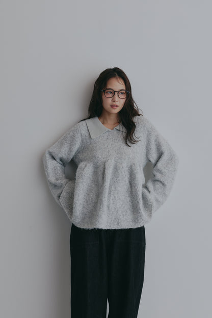 fluffy collar peplum knit
