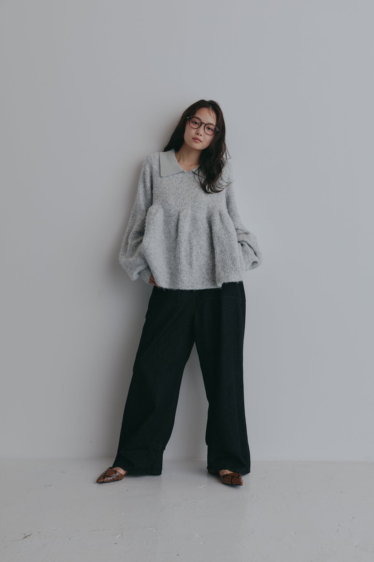 fluffy collar peplum knit