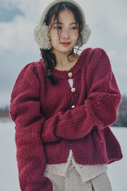 gold button puff sleeve knit