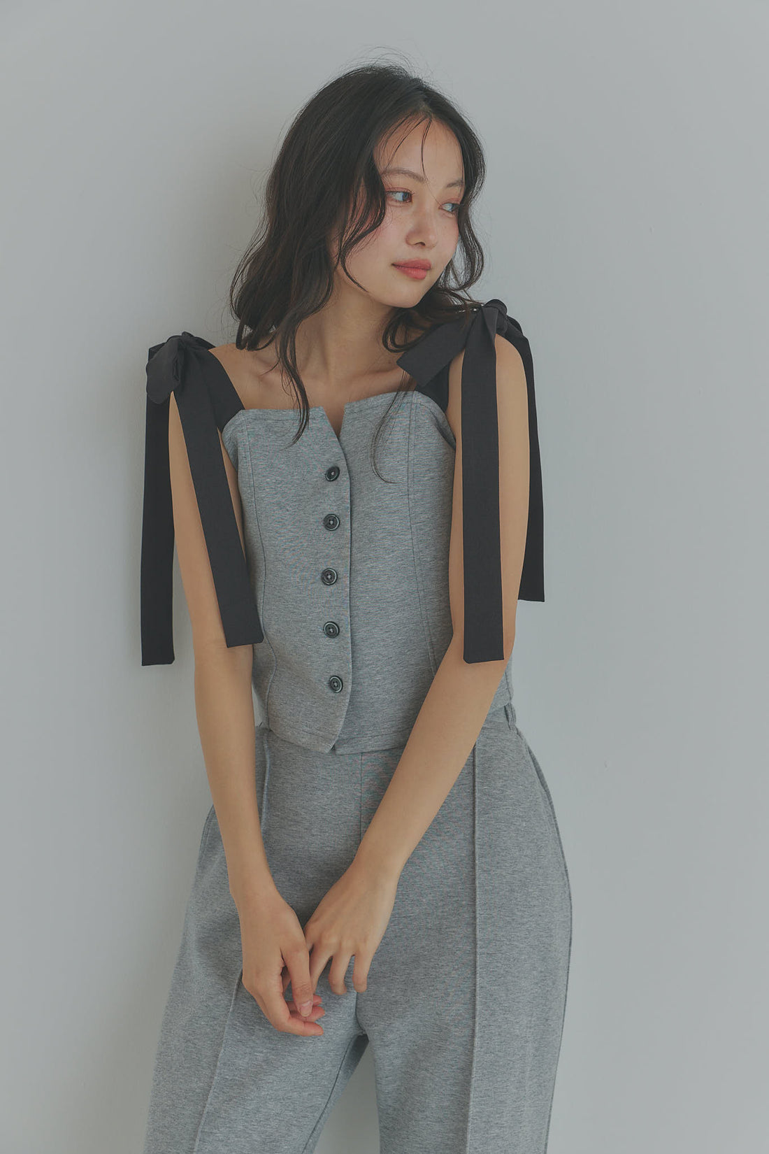 ribbon shoulder sweat bustier