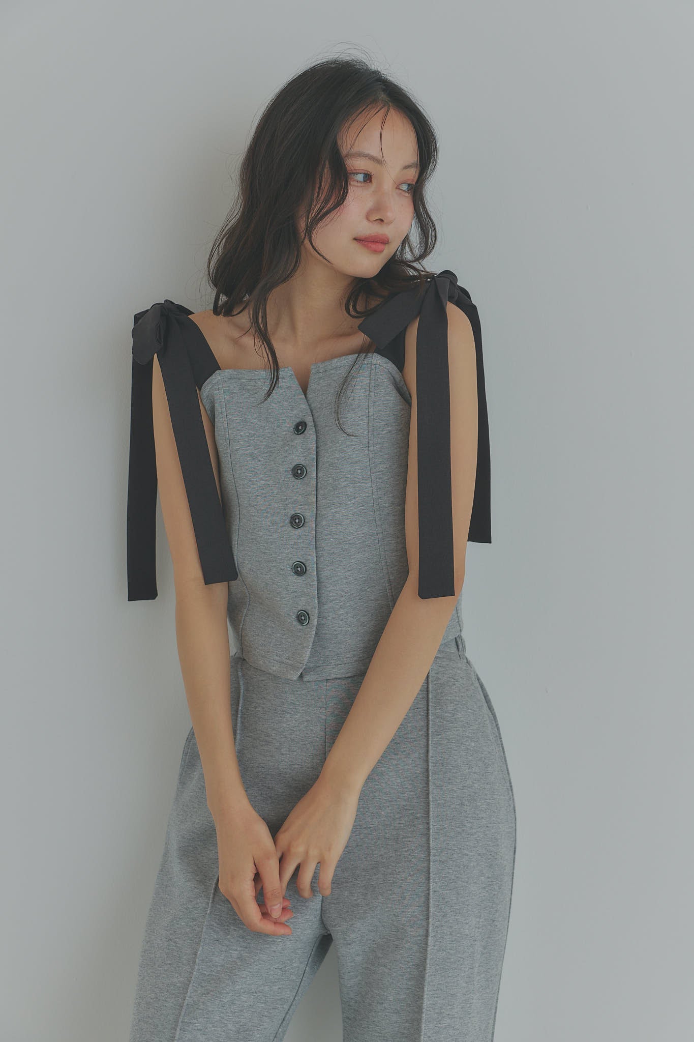 ribbon shoulder sweat bustier