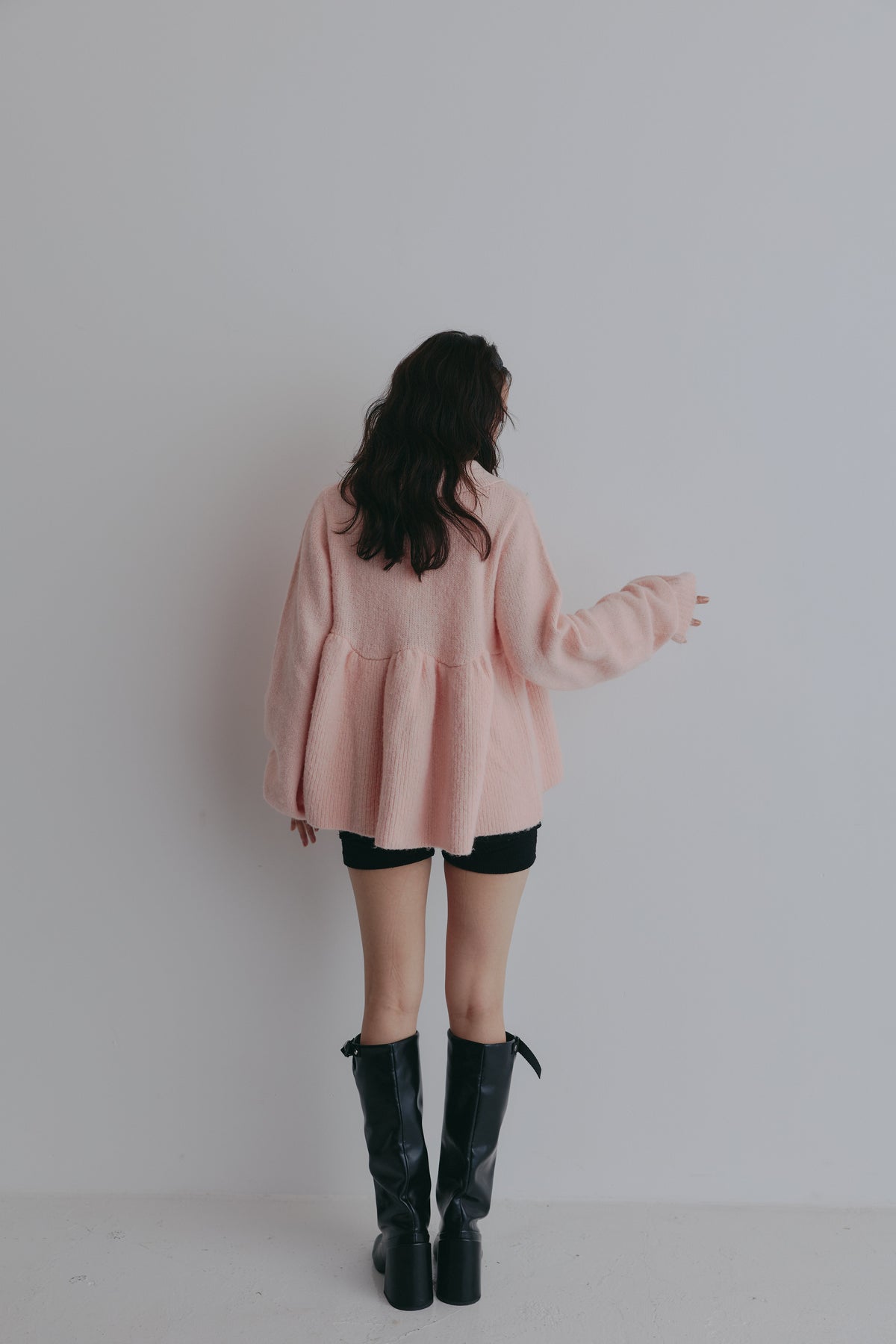 fluffy collar peplum knit
