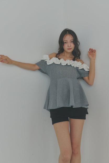 off shoulder frill knit