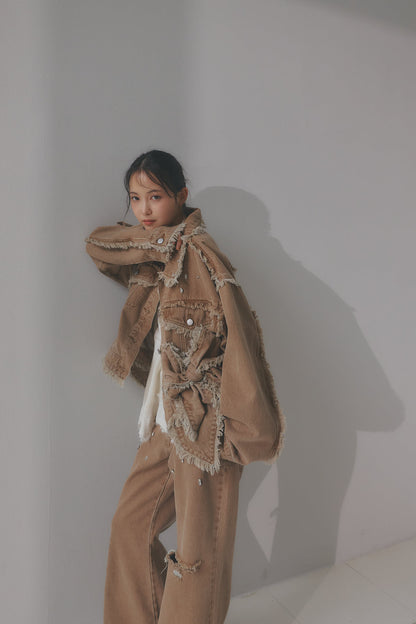 ribbon design denim jacket