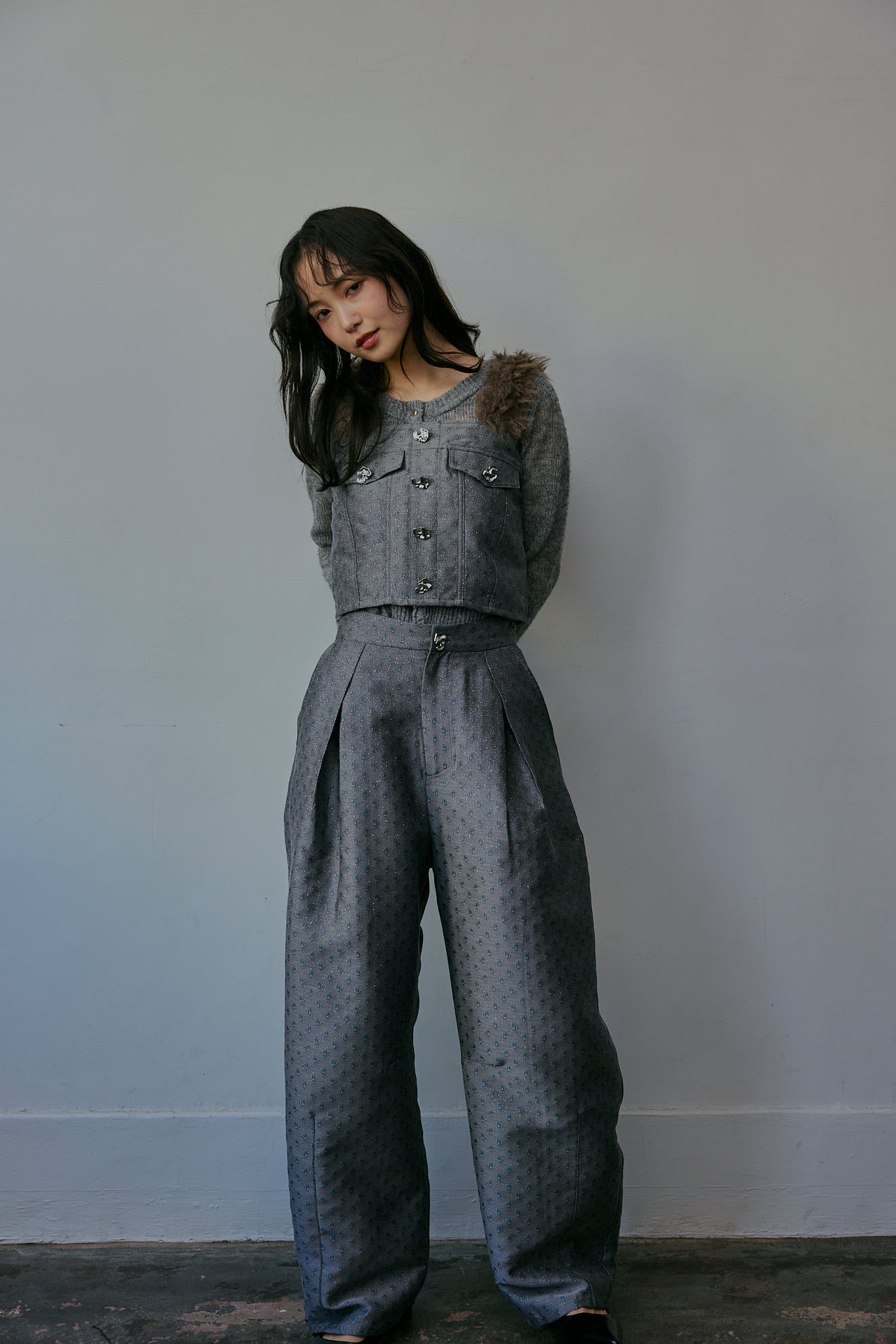 jacquard tuck pants