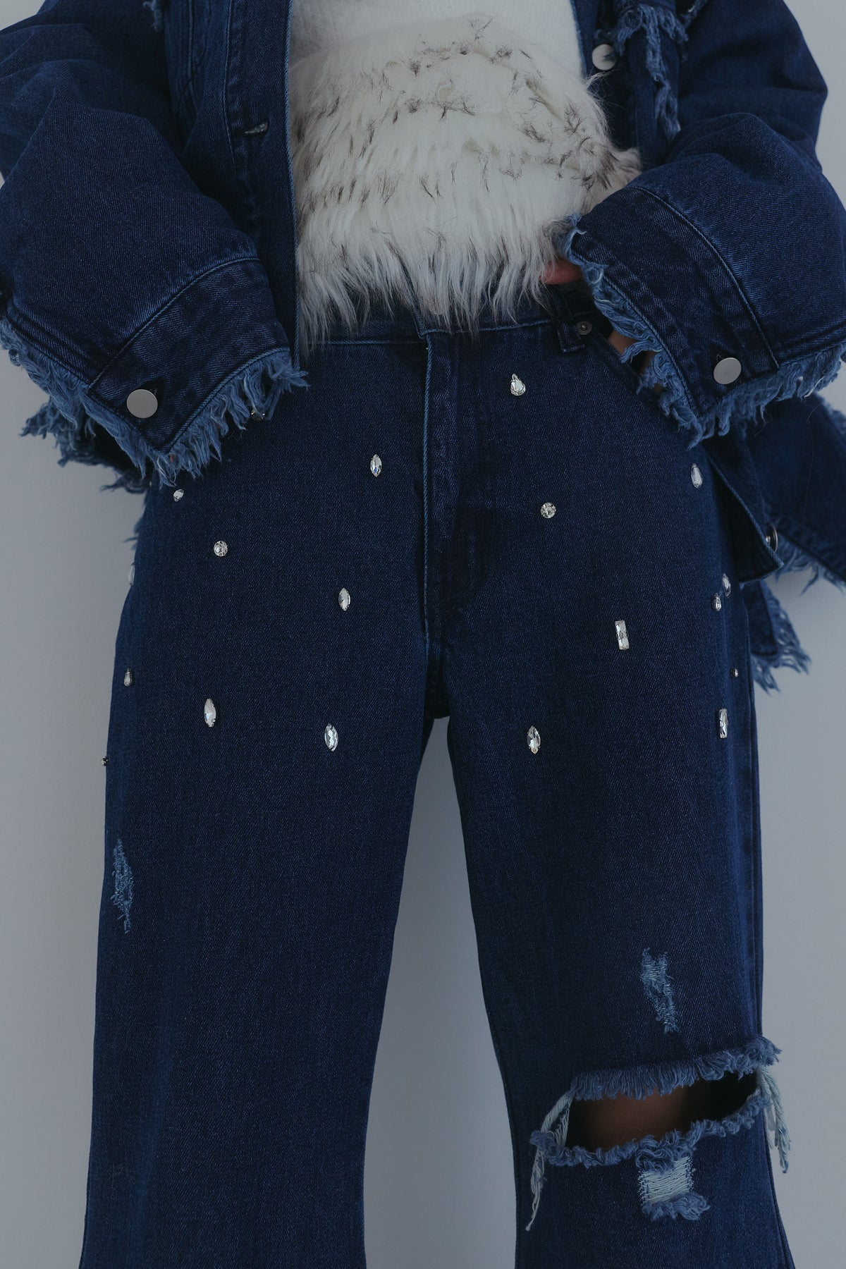 bijou fringe flare denim