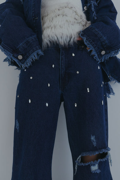 bijou fringe flare denim