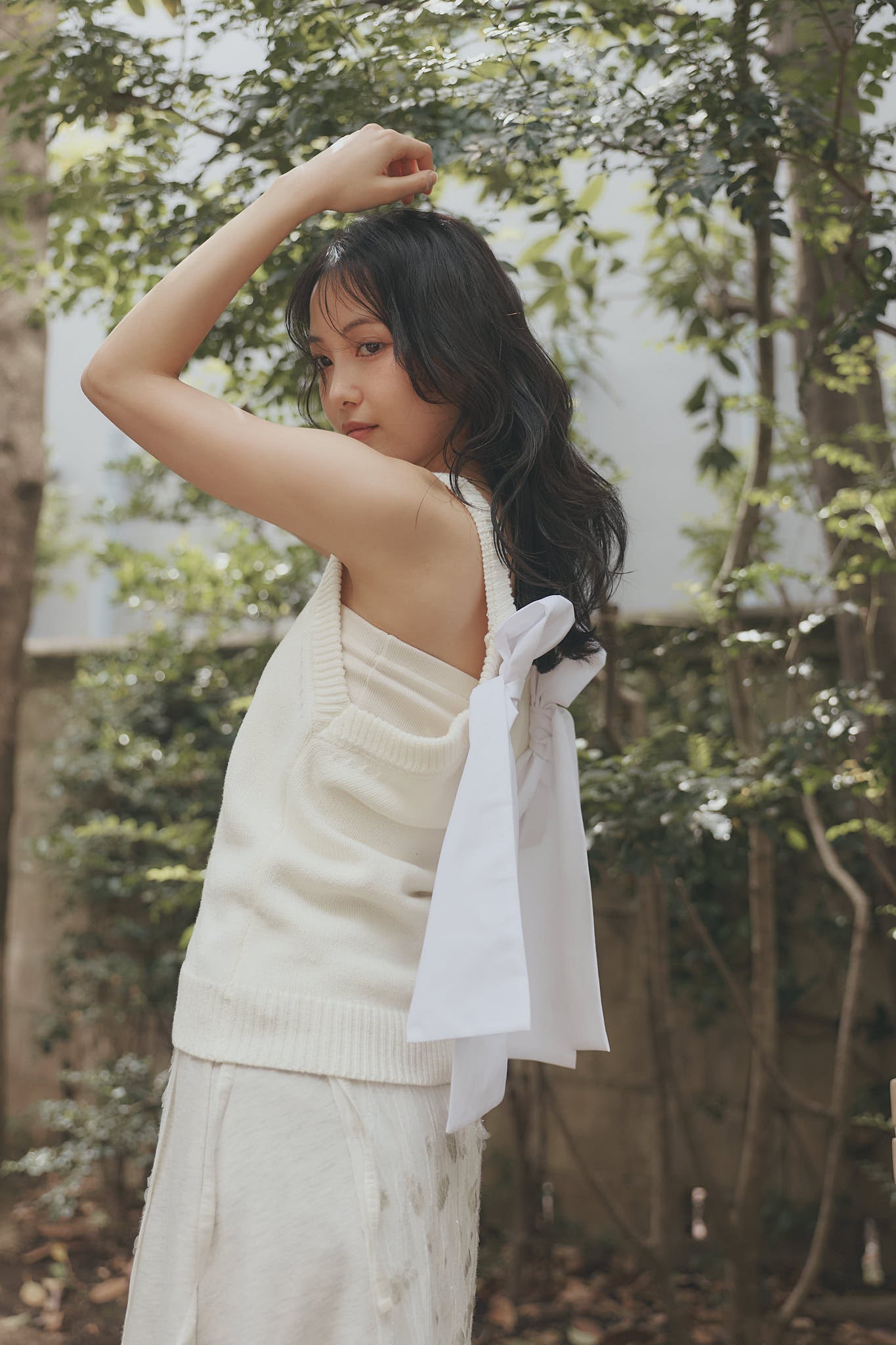 ribbon halter neck knit tops