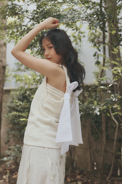 ribbon halter neck knit tops