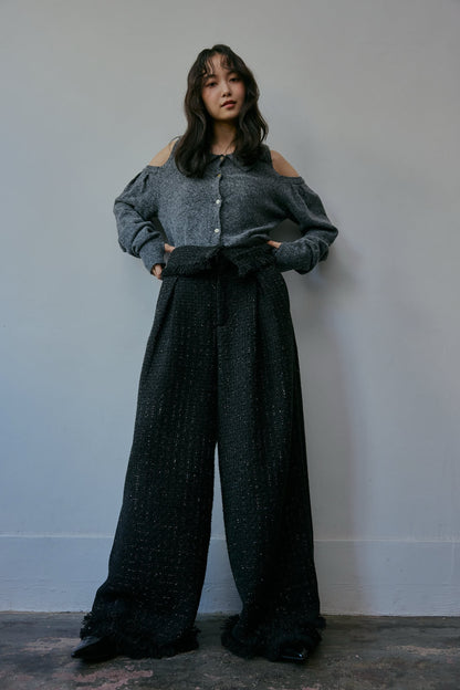 glitter tweed fringe pants
