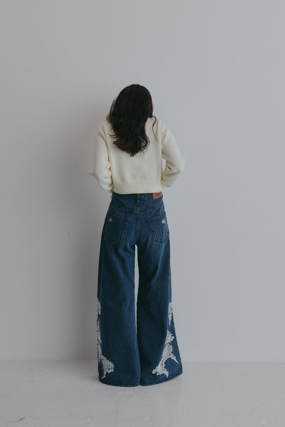 lace damaged denim