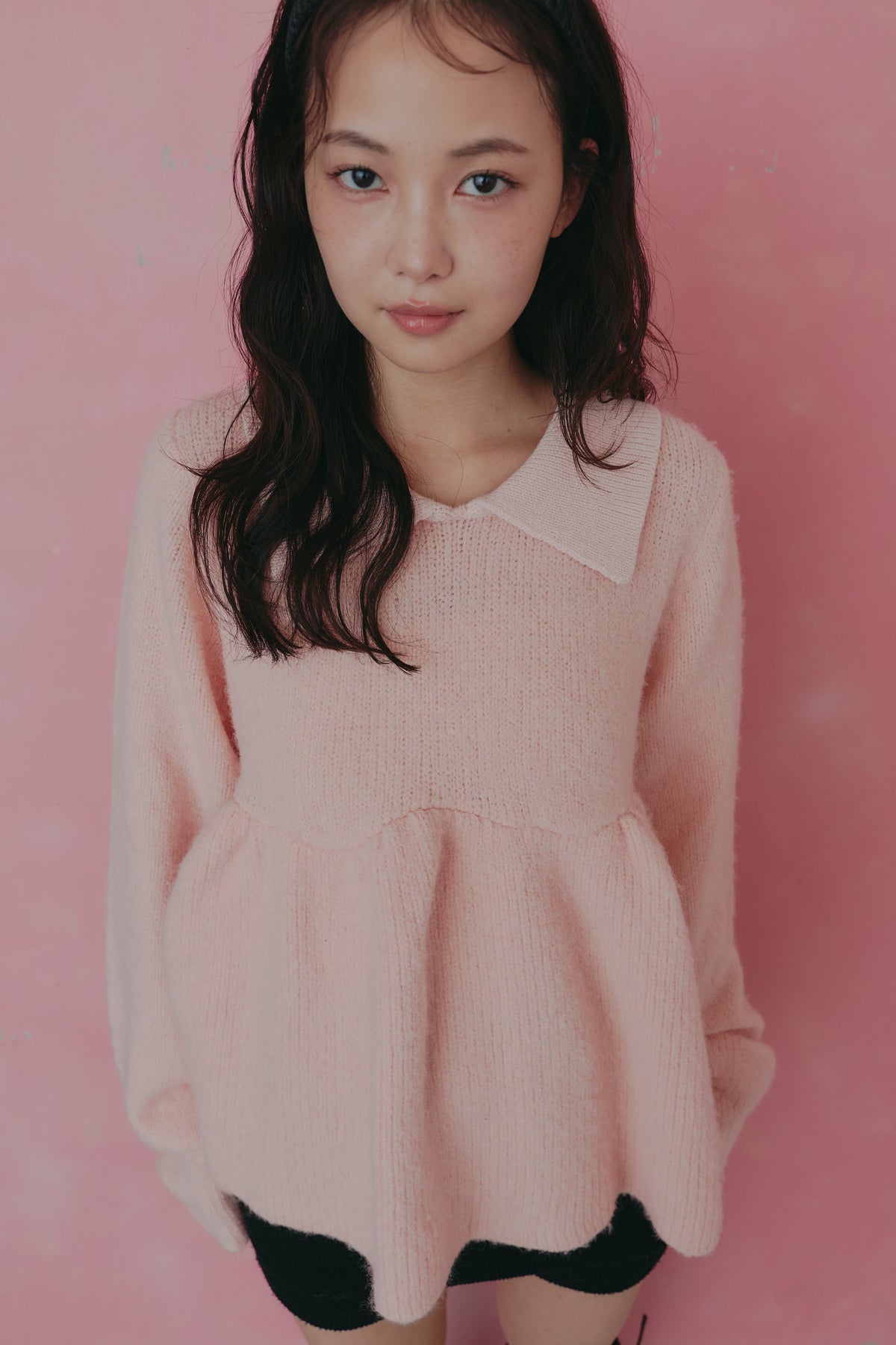 fluffy collar peplum knit