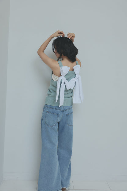 ribbon halter neck knit tops