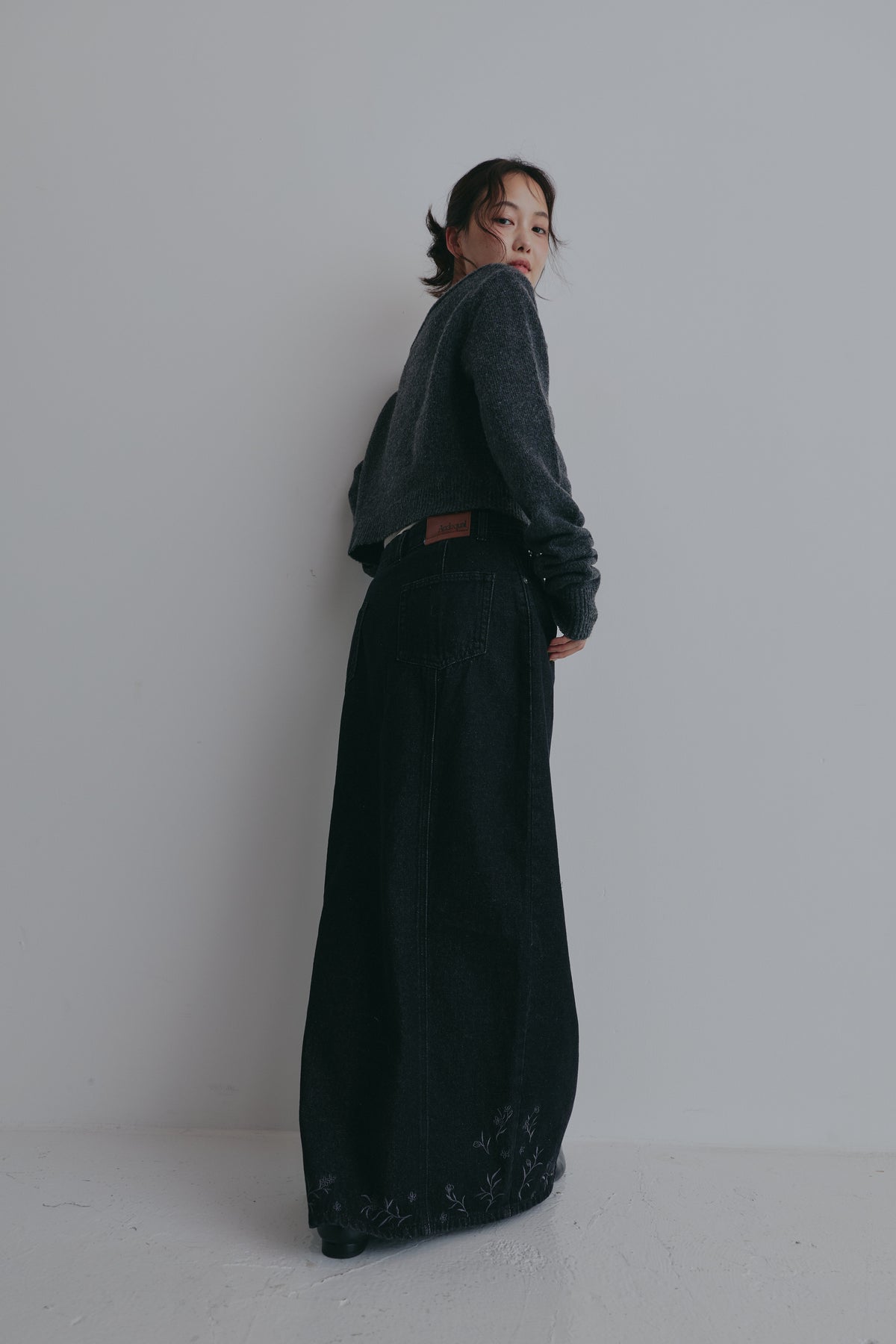 embroidered denim skirt