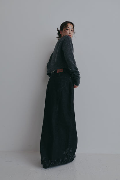embroidered denim skirt