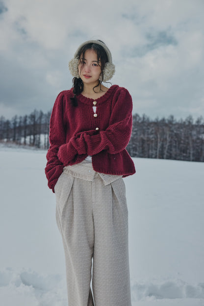 gold button puff sleeve knit