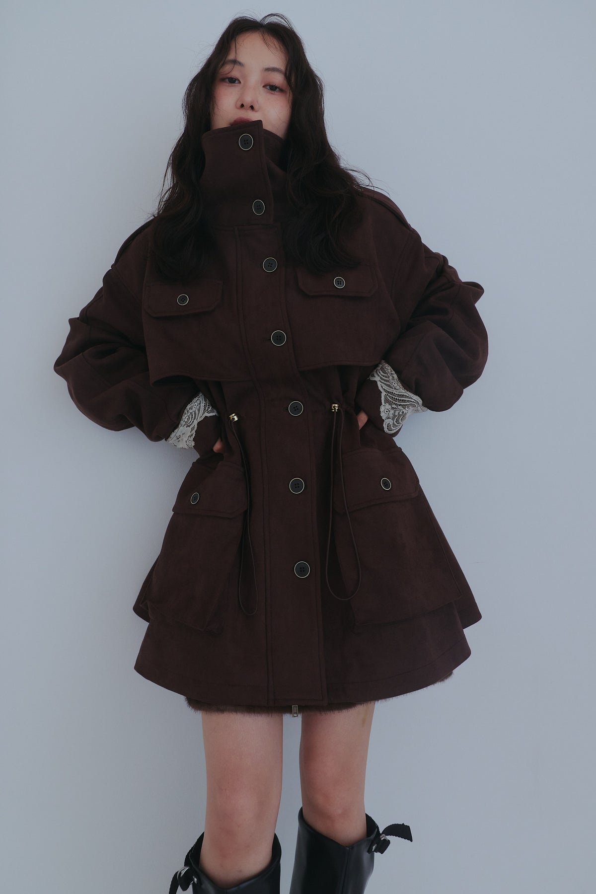 drawstring trench jacket