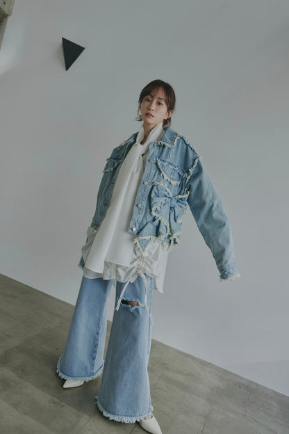 ribbon design denim jacket
