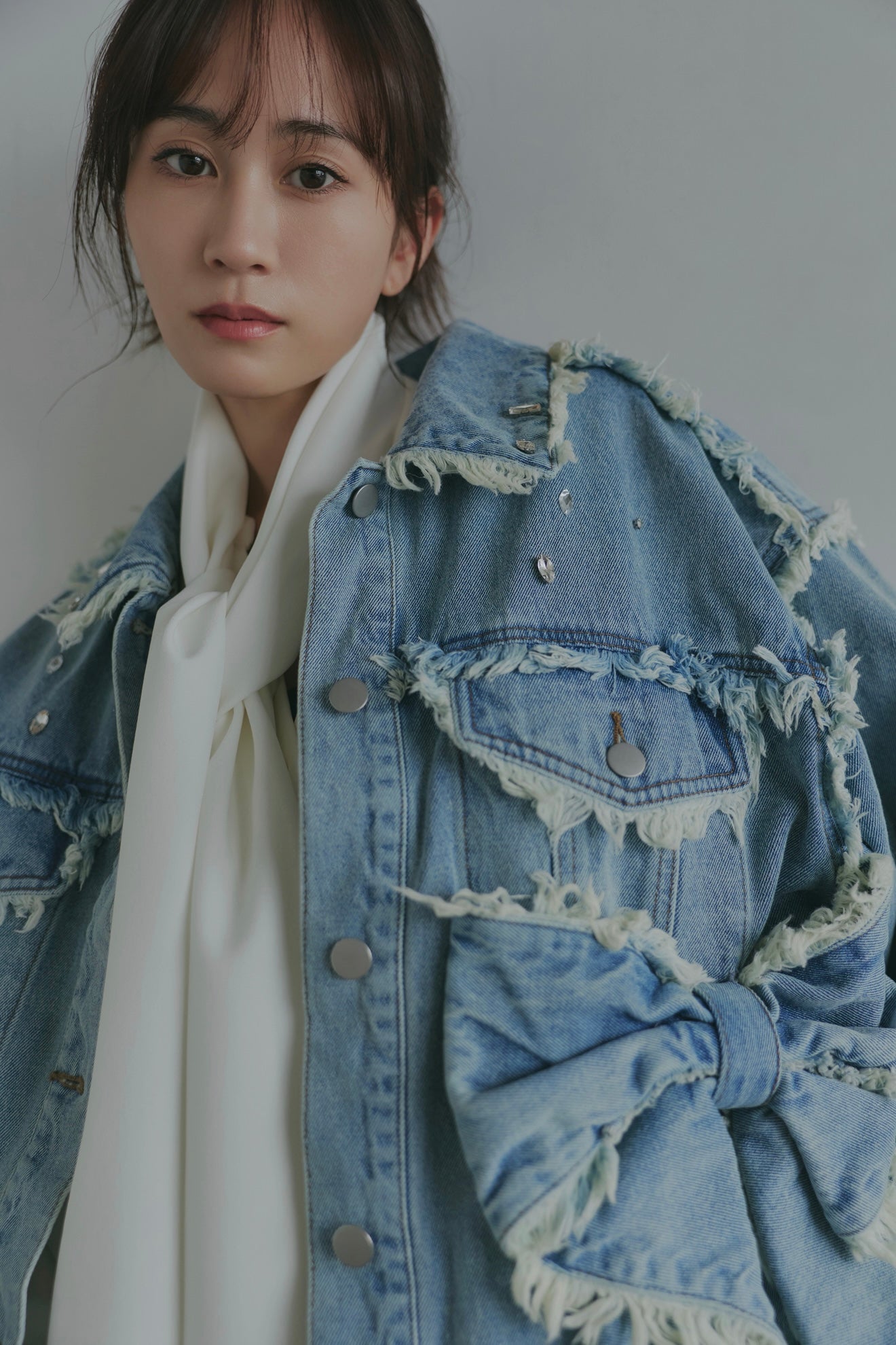 ribbon design denim jacket