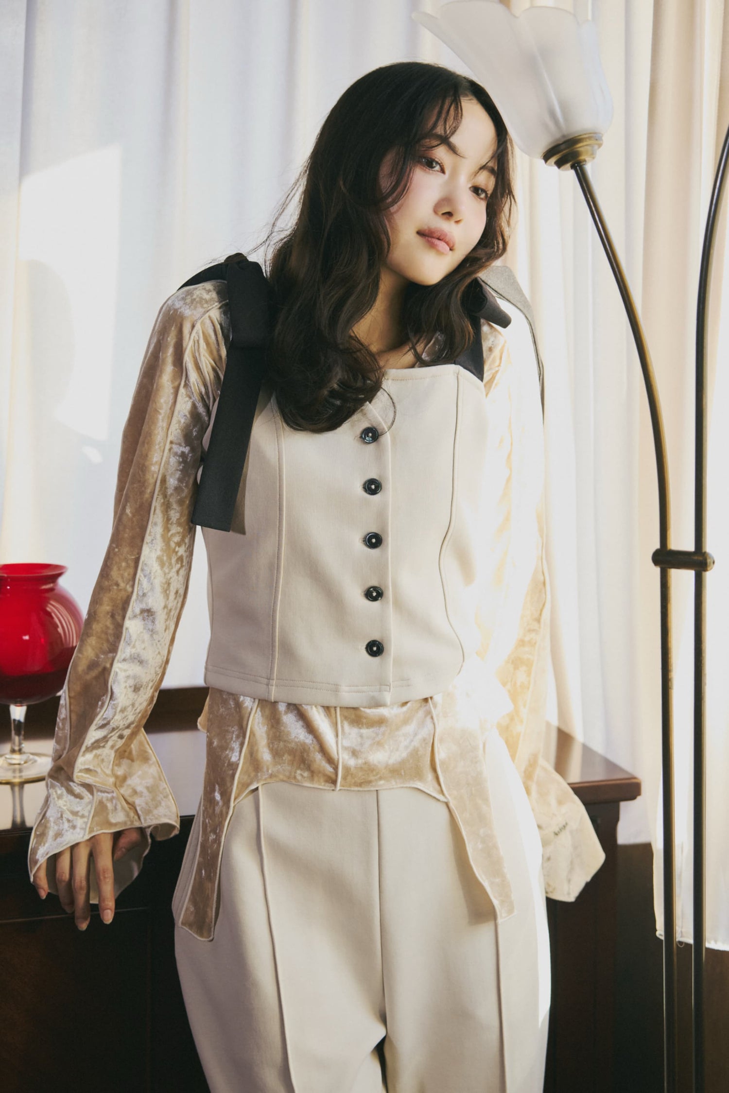 ribbon shoulder sweat bustier