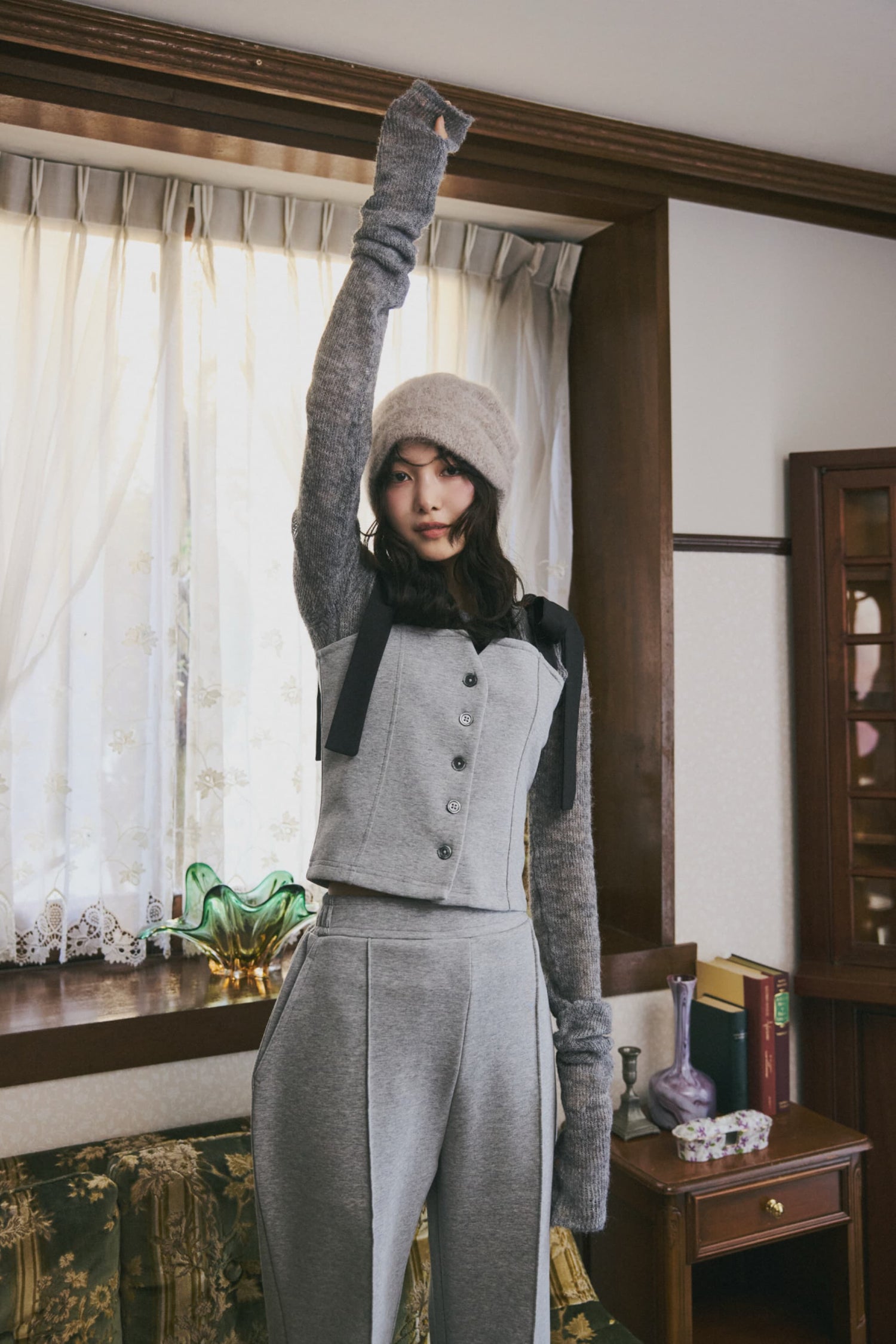 ribbon shoulder sweat bustier