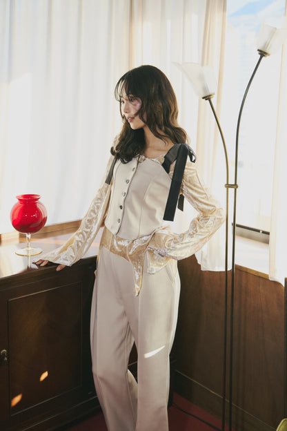 ribbon shoulder sweat bustier