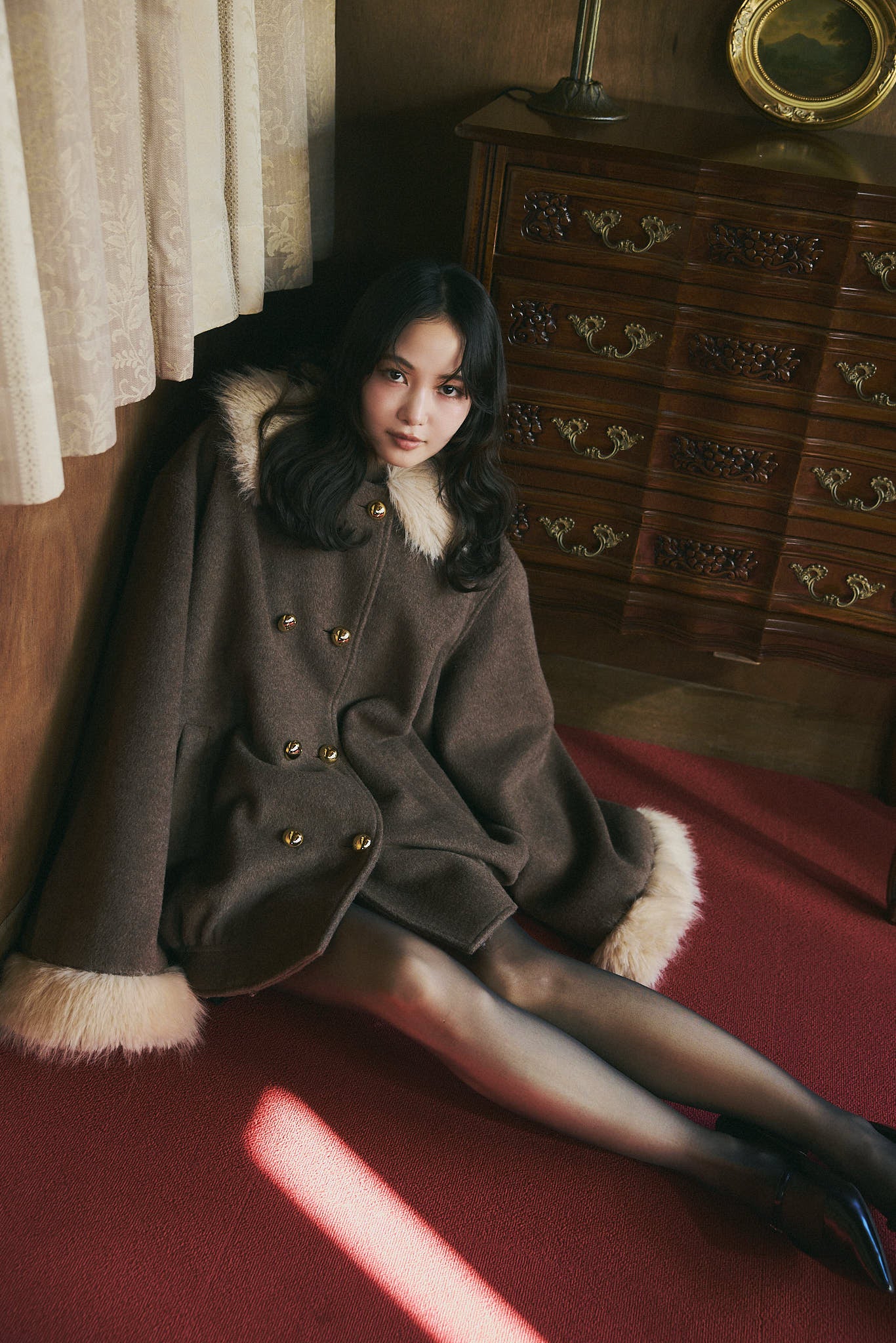 collar fur cocoon coat