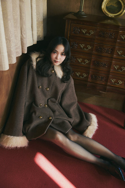 collar fur cocoon coat