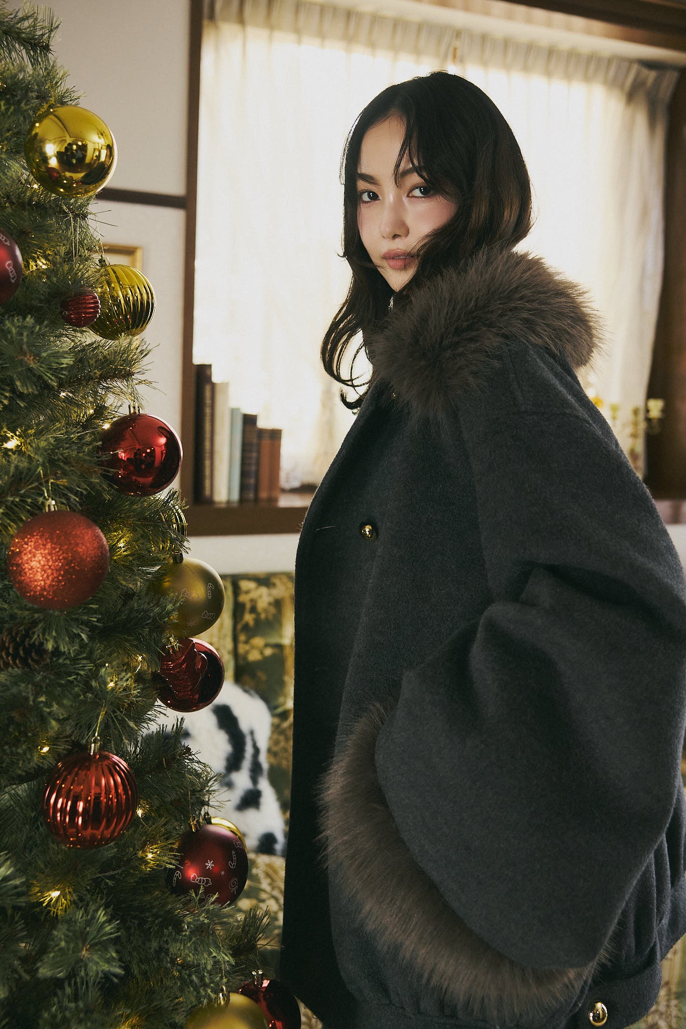 collar fur cocoon coat – andequal